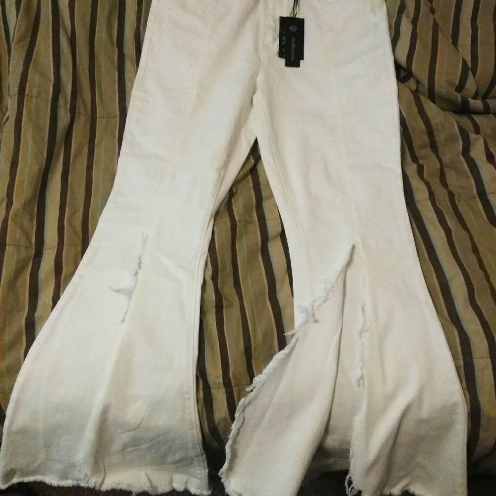 Eva Longoria white split wide leg pants sz 12